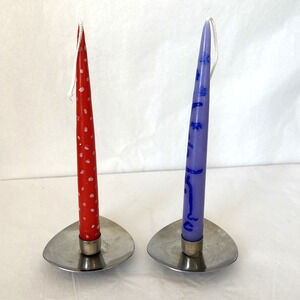 Vintage Midcentury Modern Denmark Stainless Steel Candle Holders Pair